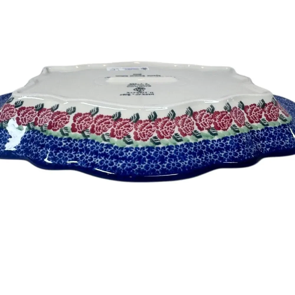 unikat polish pottery small platter #3167 Christmas Rose Special Bouquet edition